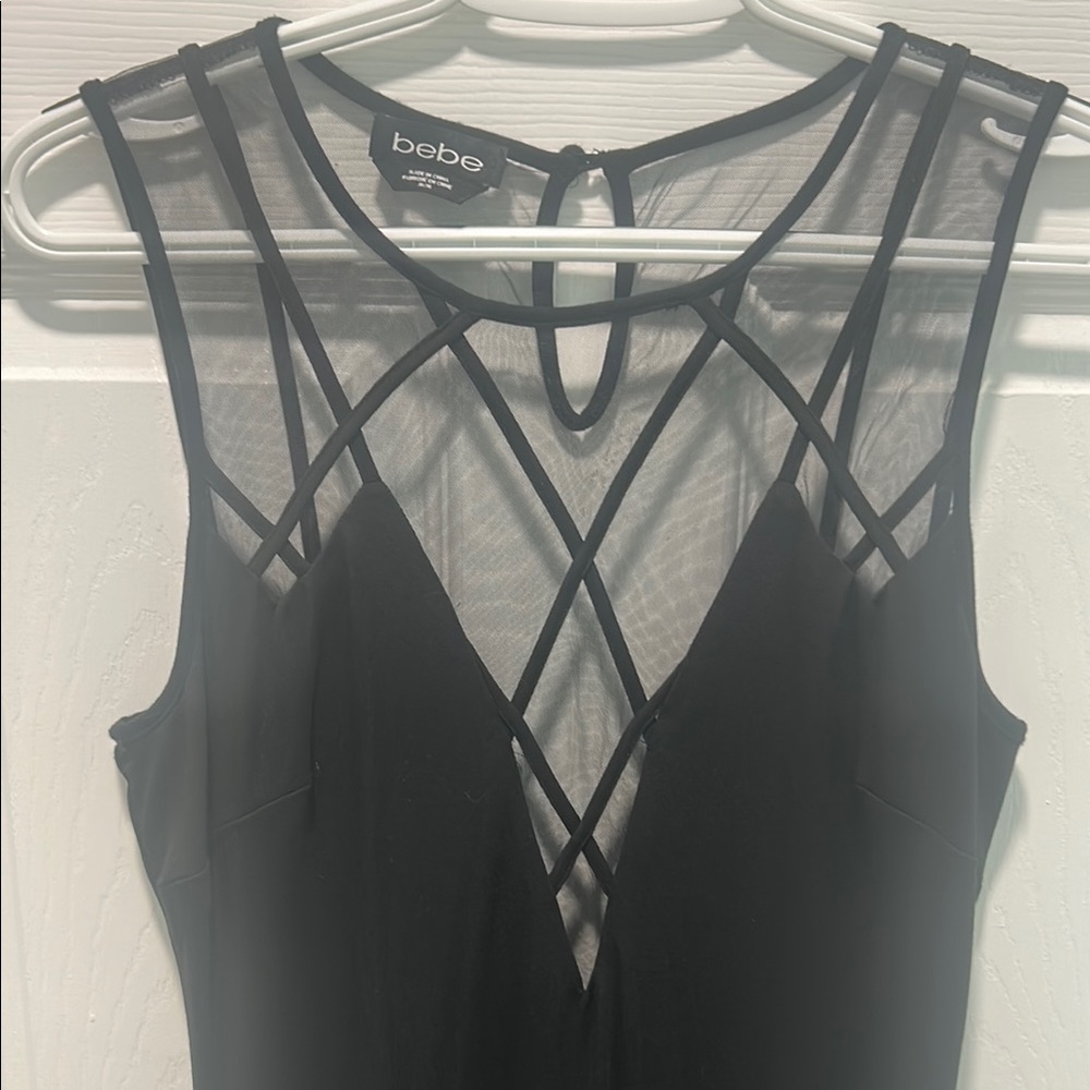 bebe Black Mesh Accent Mini Dress A4 - Picture 4 of 5